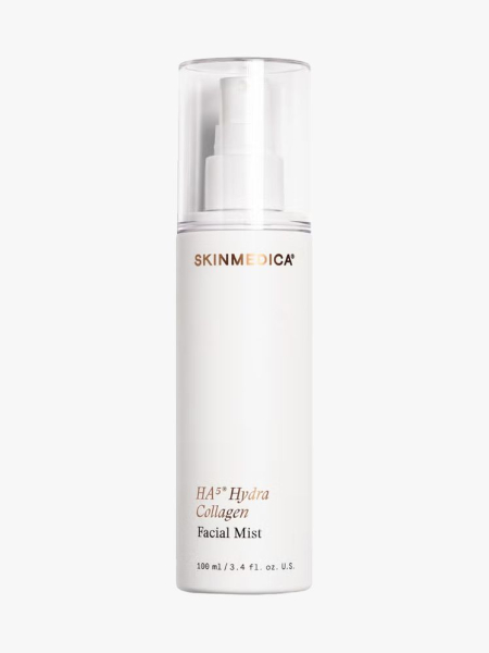 SkinMedica HA5 Hydra Collagen Facial Mist in branded component on a light gray background